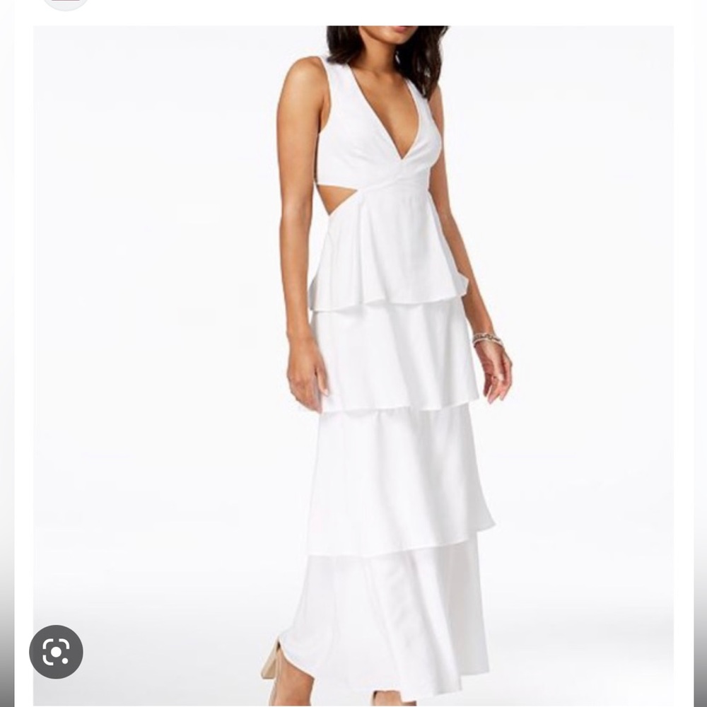 BARDOT Cutout Ruffle Tiered Maxi Dress White {3D8}